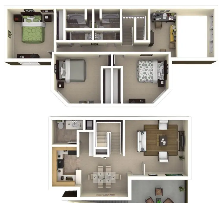 3x2.5 Townhome 1 1471 sq ft